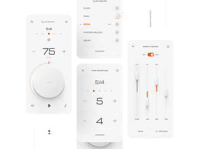 MetroPulse Metronome Screens metronome minimal minimal desicn minimalism mobile app neomorphism screens skeuomorphism ui uiux ux