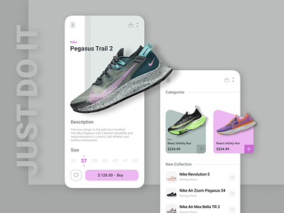 Shoes App / Nike rebranding app branding design green illustration minimal nike rebranding shoes app shopping app ui ux