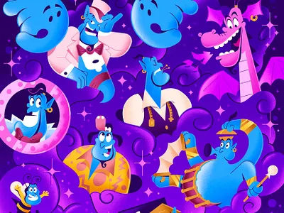 Aladdin Anniversary aladdin bee character disney dragon editorial editorial illustration enisaurus freelance genie illustration magic movie textures vector