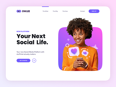 OWLEE Social Media Concept app branding clean creative design illustration minimal minimalistic purple typography web website websites