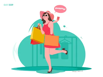 039-Go shopping design girl happy illustration life lifestyle shopping weekend