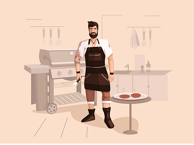 grillman chef cook design flat illustration kitchen man vector