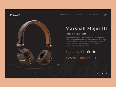 Marshall headphone | concept brawn clean design ecommerce ecommerce shop font awesome graphic design headphones homepage landing marshall minimalist music typography typography art ui ux ux design web wireless