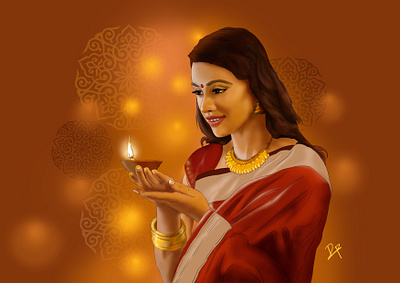 Indian Woman Illustration Diwali artwork debaditya patra art debadityapatraart digital art digital painting digitalart diwali girl illustration happy diwali illustration indian woman art