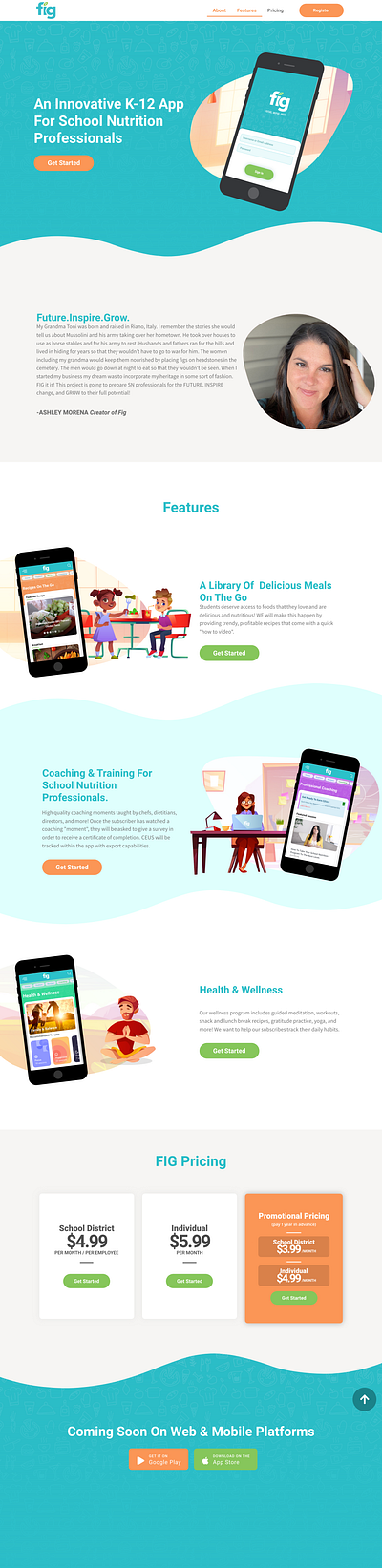 Landing Page For Mobile App Fig design flat illustration minimal mobile app ui ux web webdesign website