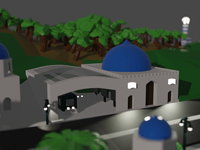 Santorini inspired city - Train station 🚊 3d city greck island low poly modeling santorini station train