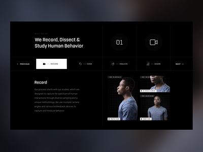 Human Behavior Study black clean creative dark dark ui flat future ui grid layout icons minimalist modern panels progress record tabs ui webdesign