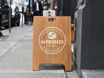 Wood A-Frame Sign Mockup ads advertising aframe branding clevery creative design hamburger identity minimal mock up mockup modern photorealistic restaurant sign signage signboard streetfood wood