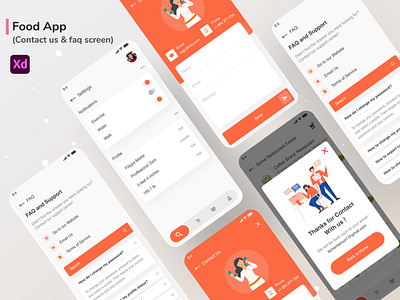 Food App - Contact us & FAQ screens app app design app ui apple color contact faq food and drink food app food app ui illustration minimal new organ template uiux