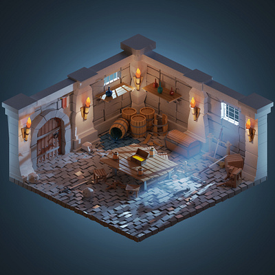 Dungeon Room adobe photoshop artwork blender blender 2.9 blender3d blender3dart dungeon dungeons illustration