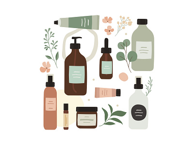 Organic cosmetics artwork bottle cosmetic ecological ecology flat floral green illustration nature plants tonic vector zerowaste
