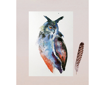 Owl watercolor bird drawings eagle owl freehand drawing illustration nature owl picture predatory bird watercolor