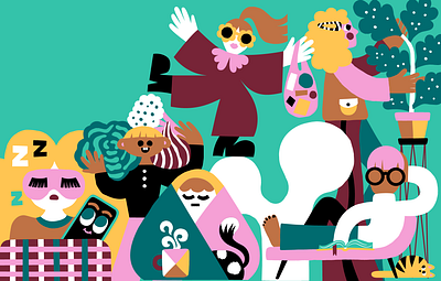 How to survive the polar night in Finland 🇫🇮🌚 character character design characters color harmony colorful colorful design cute illustration editorial editorial art editorial illustration flat color illustration leena kisonen scandinavian