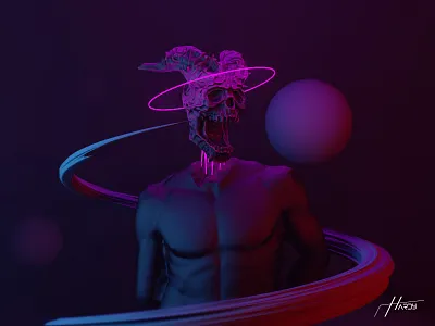 Statue 3D artwork - Neon 3d 3d art aesthetic artwork cinema4d design guga tevdorashvili hardy neon neon 3d artwork neon artwork neon statue photoshop redshift skull neon statue statue 3d art statue 3d artwork statue art statueartwork