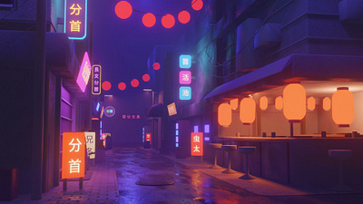 Strange Alley 3d blender concept art design environment night street