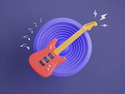 Electric Guitar 3D Icon 🎸 3d b3d blender butterscotch cycles electric electric guitar fender guitar guitarist illustration lightning music note purple render rock speaker stratocaster string