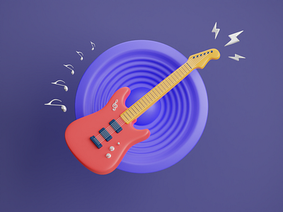 Electric Guitar 3D Icon 🎸 3d b3d blender butterscotch cycles electric electric guitar fender guitar guitarist illustration lightning music note purple render rock speaker stratocaster string