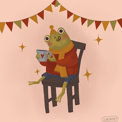 Happy frog animal illustration childrens book childrens illustration illustration