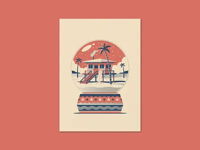 Beach Home Greeting Card beach beach house dan kuhlken design dkng dkng studios geometric illustration nathan goldman palm trees snow globe stilts texture vector