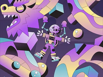 Space Dragon astronaut character design character designs dragon flat gradient illustration illustrator minimal simple skull spaceart
