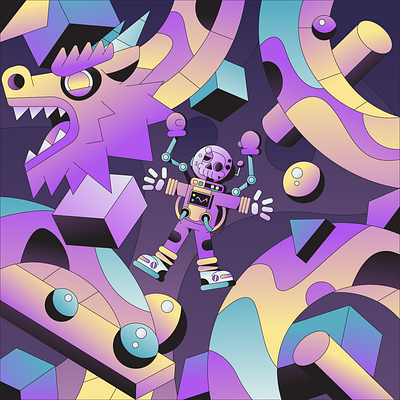 Space Dragon astronaut character design character designs dragon flat gradient illustration illustrator minimal simple skull spaceart