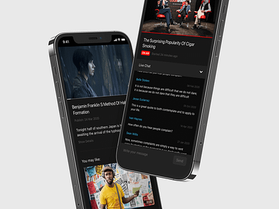 Video App. Application builder for video makers. Part Three app black design live mobile movie series stream tv ui