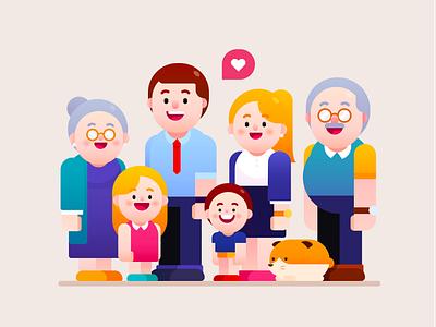 Lovely big family businessman character design family freepik grandparents graphic group happiness happy family happy life home illustration kids life mascot parents people vector visual design