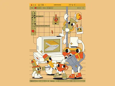 critical error character character design characters computer design flat illustraion pencil printer team