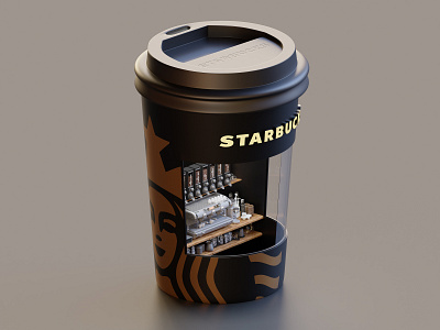 Starbucks Booth 3d blender blender3d cafe coffee illustration isometric lowpoly render rendering starbucks