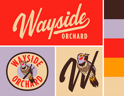 Wayside Orchard badge bird brand flicker lettering logo michigan northern orchard script