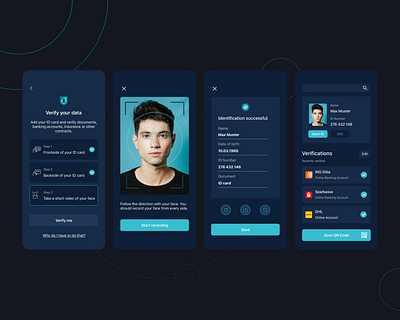 ID Verification App Design app app design dark mode dark theme dark ui data data security design iconography id mobile mobile app design mobile design mobile ui scanner sketch ui verification