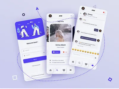 Ayo! Neumorphism in dating app card cards ui chat crossplatform dailyui dating dating app figma login mobile ui neumorphism neumorphism ui sign in ui ui desgin web design