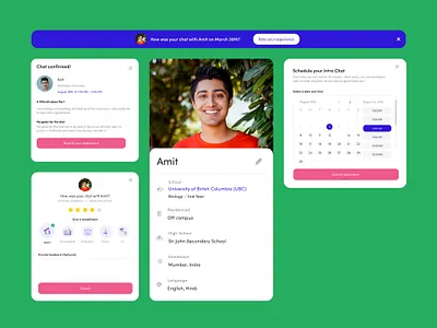 UI elements for a personal university counsel web app banner chat design education education app education website modal schedule app ui uiux web app