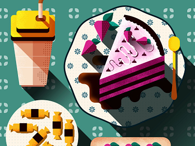 Strawberry Pastry Cake in Dessert 2d baking cake chocolates design dessert drinks flat geometric illustration pastry pattern shapes simple strawberry sweet texture toffee vector