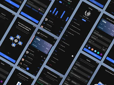 Fintech application app card charts cripto dark theme dashboad figma finance fintech iconography illustration management mobile mobile app settings typography ui design ux design
