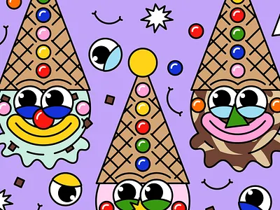 Howdy Doody Clown Cone Pattern birthday birthday party clown cones fun geometric happy ice cream illustration
