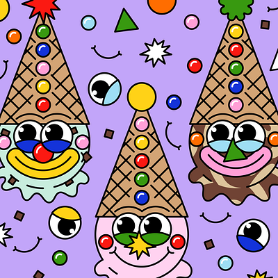 Howdy Doody Clown Cone Pattern birthday birthday party clown cones fun geometric happy ice cream illustration