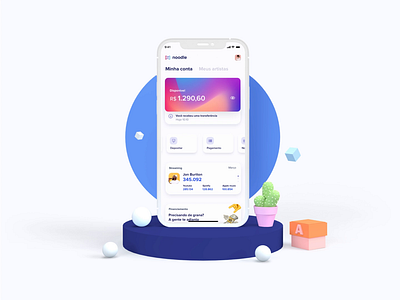 Noodle home screen prototype app bank banking cards clean light principle prototype ui