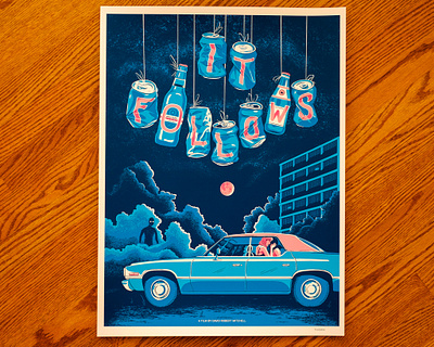 It Follows blue cans car drawing film poster horror horror art illustration movie poster screenprint type design