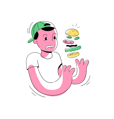 burger boy burger cap character flat illustration funny character vector