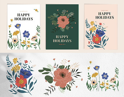 Happy holiday template and floral illustration artwork botanical botany branch card clip art decoration decorative design drawing drawingart element floral flower flower illustration forest garden graphic illustration