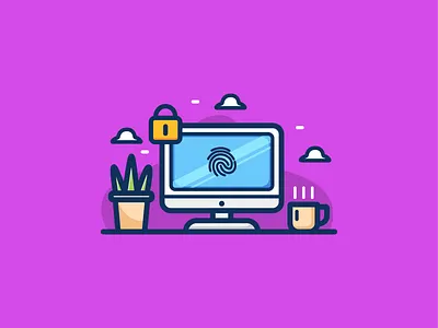 Illustrator Workspace business computer designer desk desktop display flat flatdesign icon illustration lock modern monitor office room technology work workplace workspace