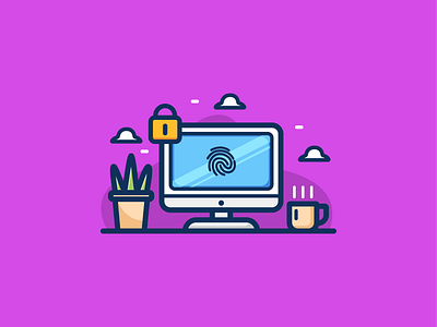 Illustrator Workspace business computer designer desk desktop display flat flatdesign icon illustration lock modern monitor office room technology work workplace workspace