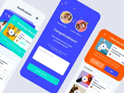 Talento Application - Exchange Screen congratulation exchange hybrid app layout minimal mobile app request talent ui screens ux design