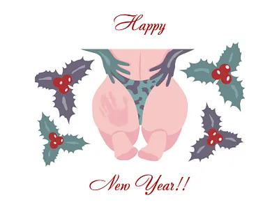 Happy New Year!! 2021 body christmas christmas card congratulation design flat for adults girl holly illustration love minimal new year postcard