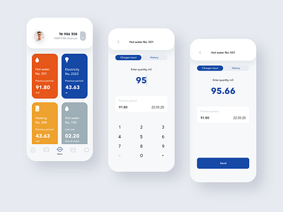 Metering of the hot water (TGC-2) app design electricity meter ui ux water