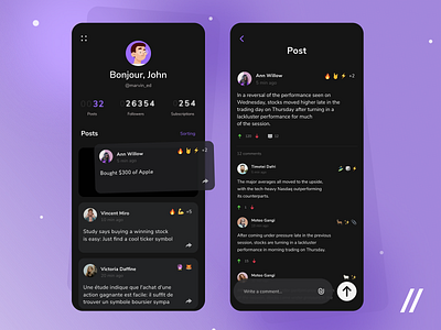 Stock Market Trading App app blog dark theme design finance app fintech mobile mvp online purrweb react native social social network startup stock market stocks trading app trading platform ui ux