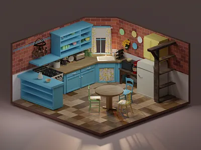 Monica's kitchen 3d 3dart blender blender3d design fanart friends illustration lowpoly render