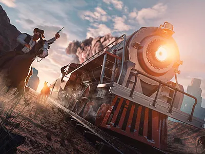 train robbery artwork 3D 3d artwork cinema 4d redshift3d