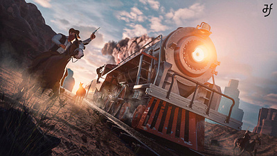 train robbery artwork 3D 3d artwork cinema 4d redshift3d